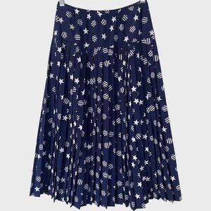 Vintage Castleberry High-Waisted Pleated Midi Skirt Size 4 Blue Star Print USA